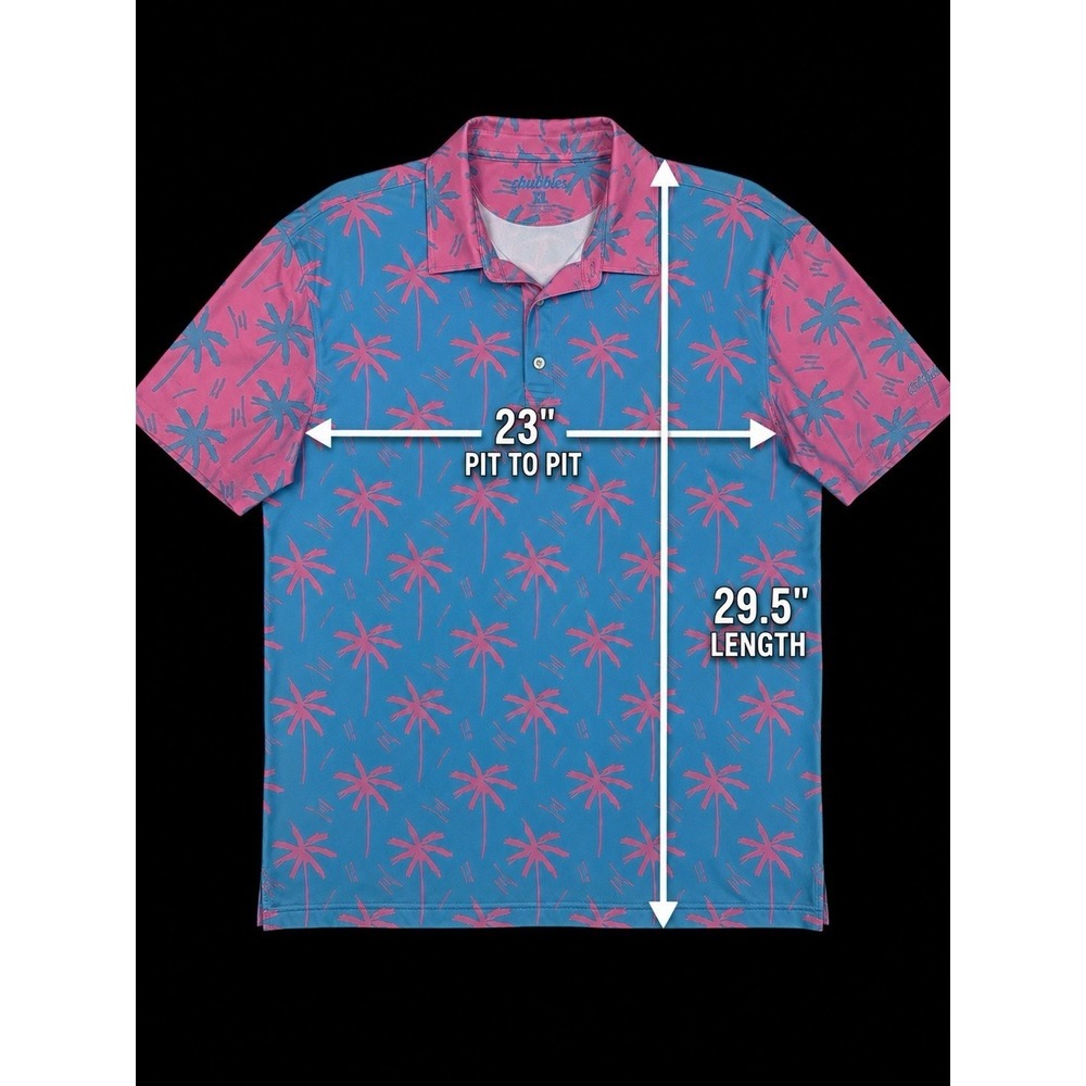 Chubbies Electric Slide Performance Polo Men's XL Tropical Palm Trees Pink/Blue - Picture 6 of 8